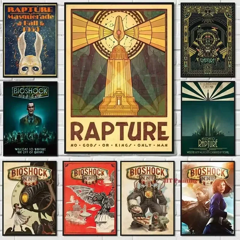 Póster de videojuego Retro Bioshock Rapture, impresiones en lienzo, pintura, arte de pared, imágenes Vintage, decoración del hogar para sala de juegos