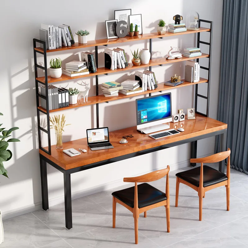 Desk and bookshelf combo, integrated office desk and computer desktop for home and bedroom