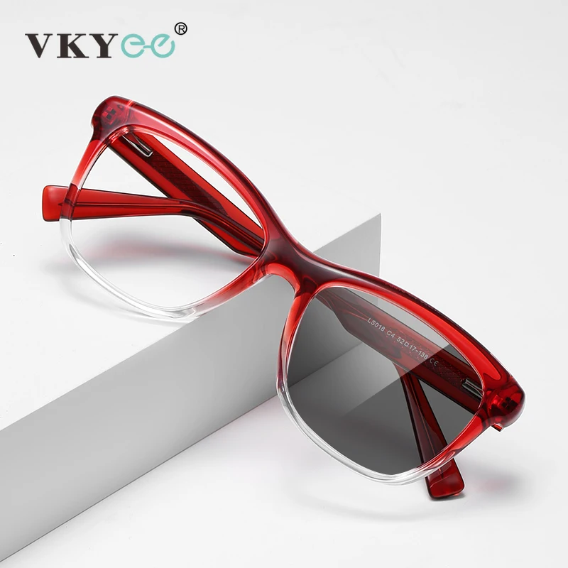 VKYEE New Simple Fashion Geometric Ellipse Design Ladies Anti-Blue Light Photochromic Eyeglasses Customizable Prescription