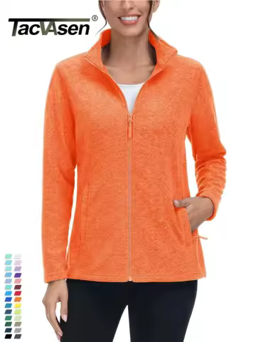 TACVASEN Spring/Autumn Lightweight Full Zip Fleece Jackets Womens Turtleneck Sweater Sports Warm Sweatshirts Thermal Casual Tops