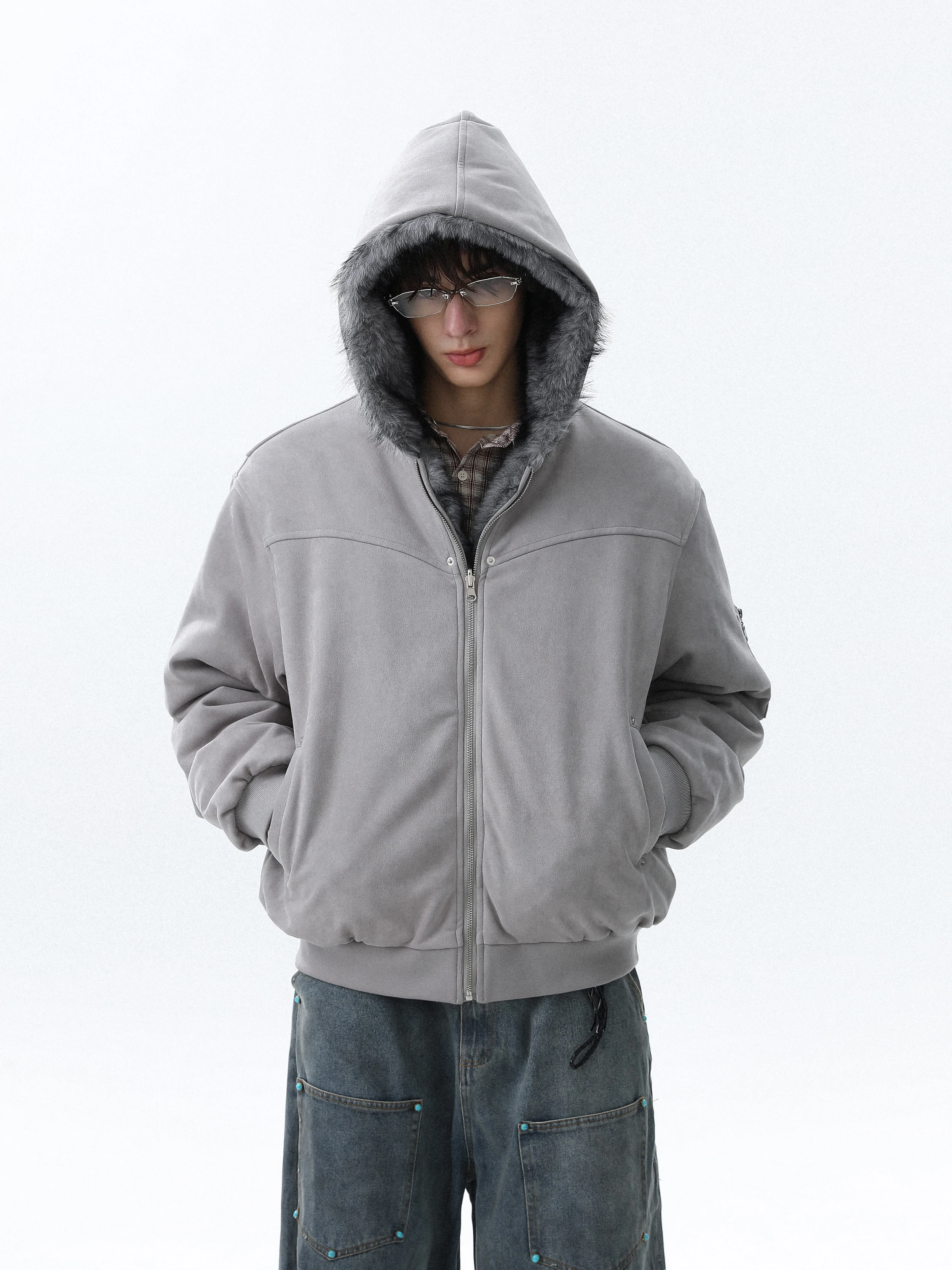 American Retro Reversible Hooded Cotton Jacket for Men 2025 Winter Fashion Trend Loose Thickened Warm Coat