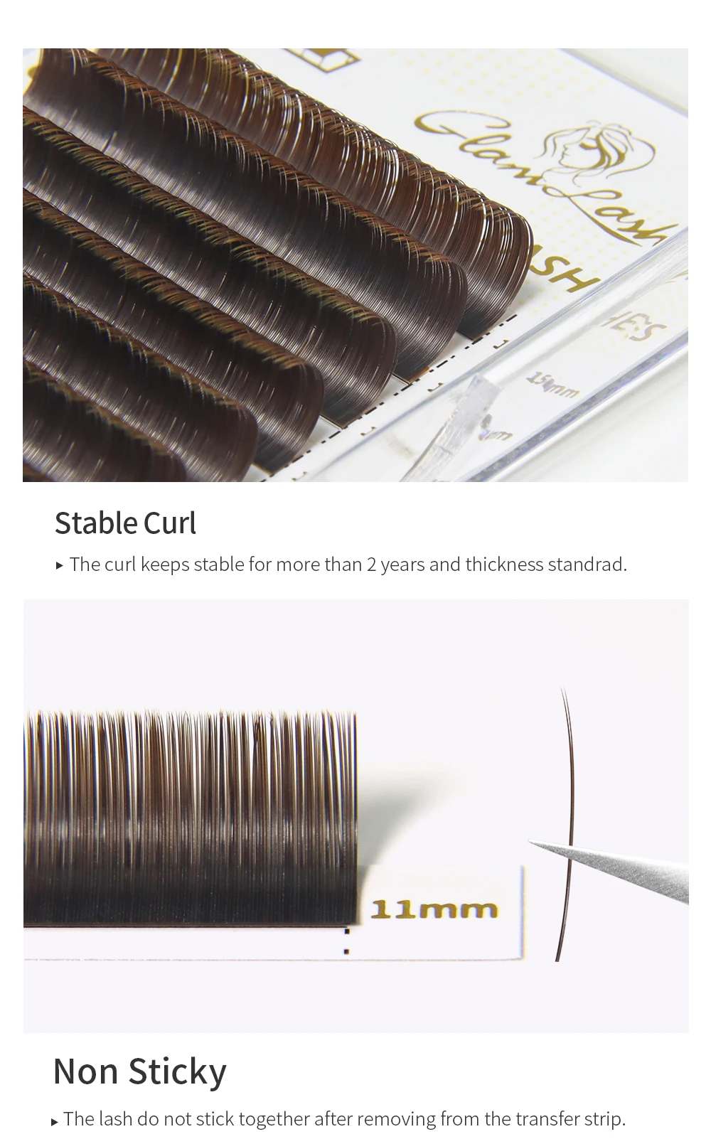 GLAMLASH Braune Ellipse, flache Wimpernverlängerung, matte künstliche Wimpern, geteilte Spitzen, ellipsenförmige Make-up-Tools – Detail 6
