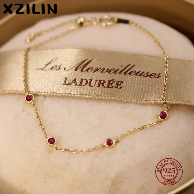 XZiLin 925 فضة صغير روبي أرجواني أحمر مكعب زركونيا سوار غرامة مجوهرات للنساء هدية حفلة
