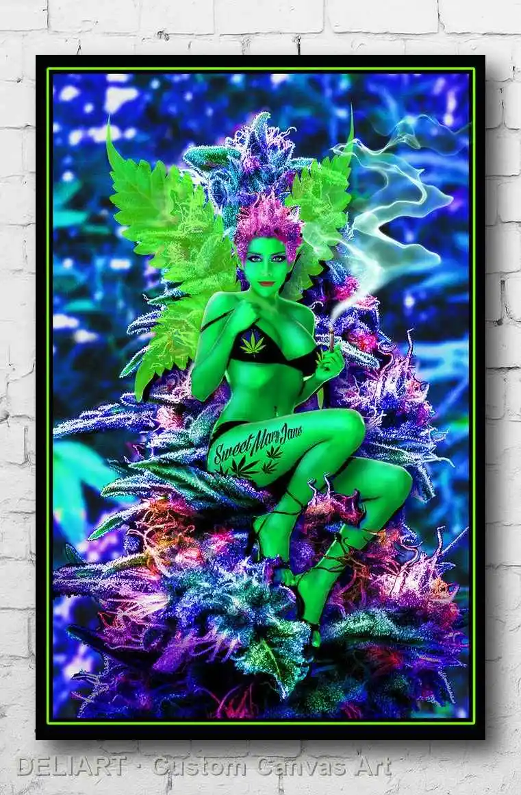 

WEED FAIRY - SEXY BLACKLIGHT Canvas Poster BUDS MARIJUANA Custom Size Available Room Decoration Home Decor Wall Art
