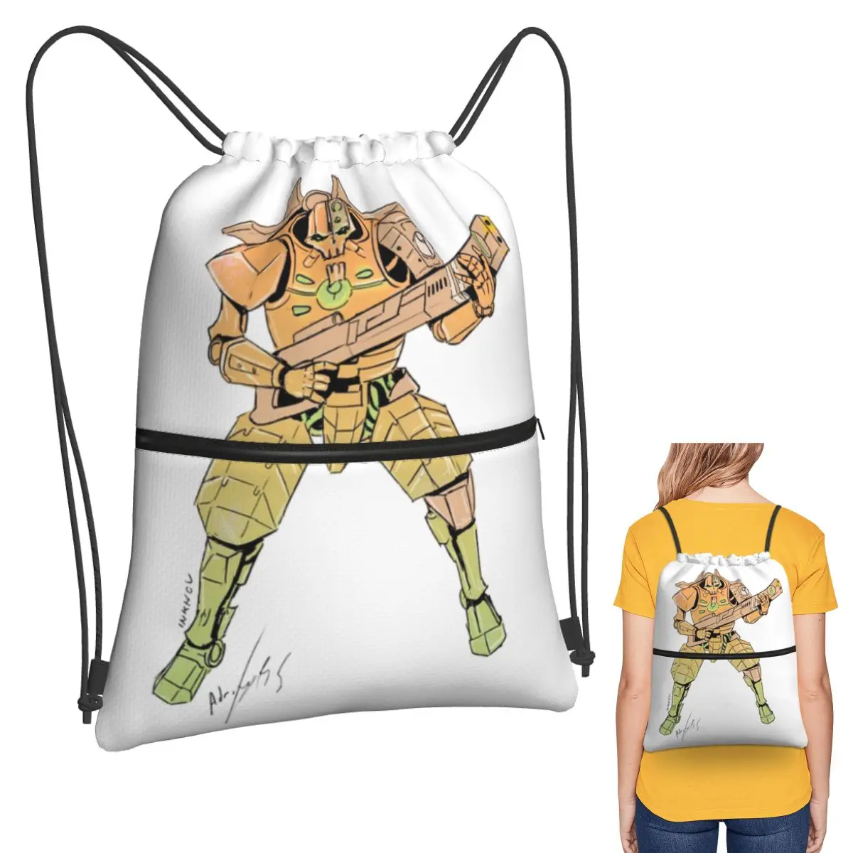 

Necron With Tau Armor Backpacks Casual Drawstring Bags Sports Bag Book Bags for Travel Students