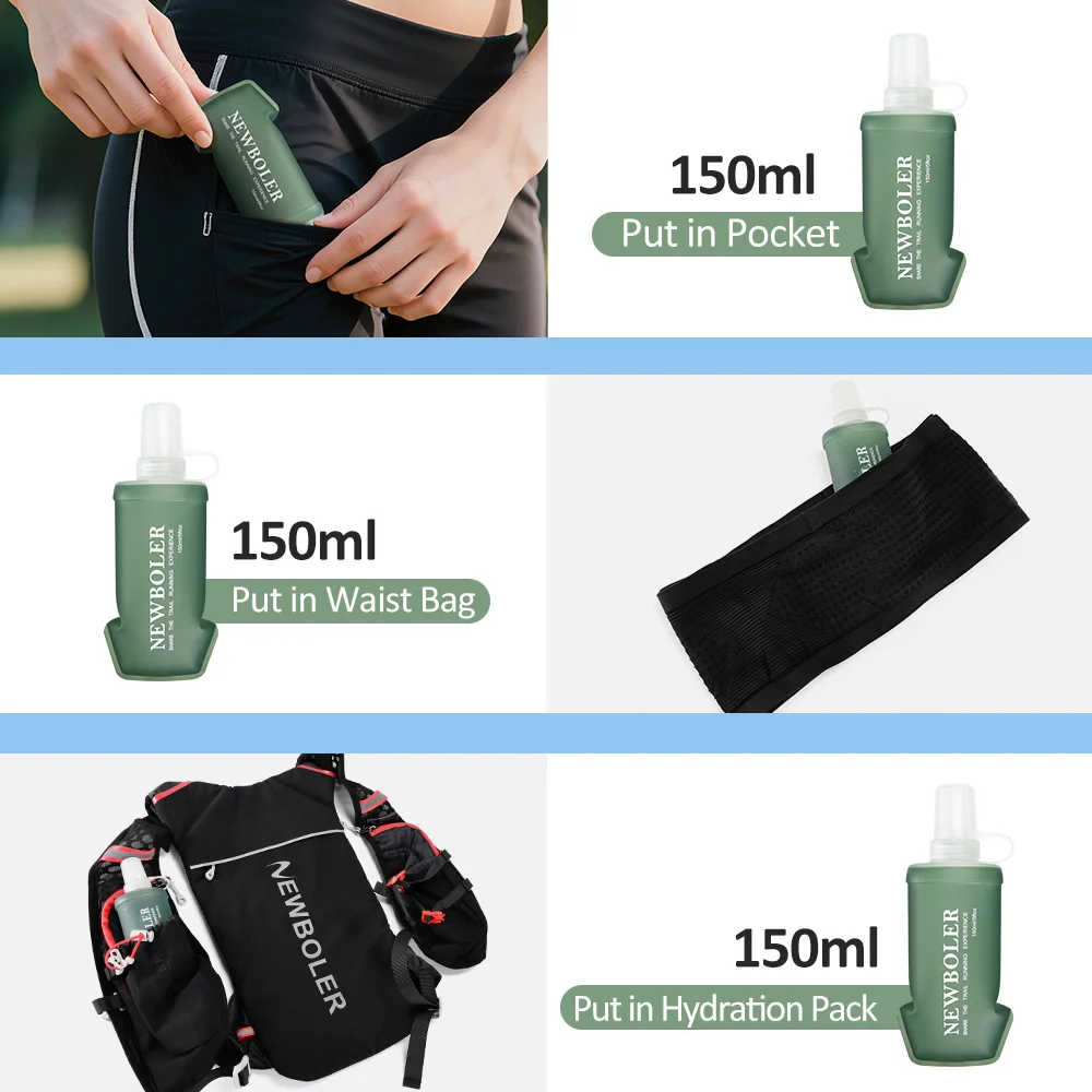 NEWBOLER 150/250/300/500 ml Wasserflasche, TPU, faltbar, weiche Flasche, Outdoor-Sport, Laufen, Camping, Wandern, Reisen, tragbare Wasserflasche – Detail 12