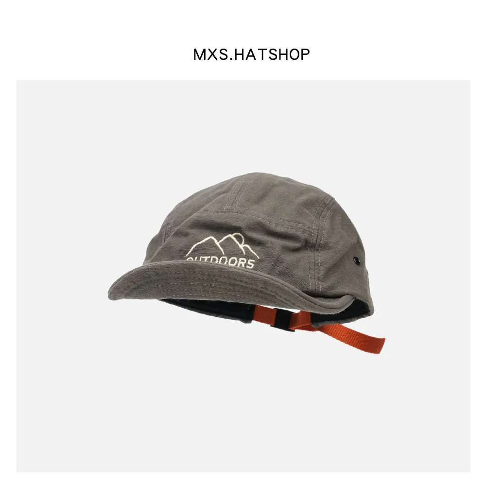 Style Short Brim Peaked Cap Men and Women All-Matching Retro Soft Top Snap-Brim Hat Mountain Embroidery Five-Piece Hat Fashion