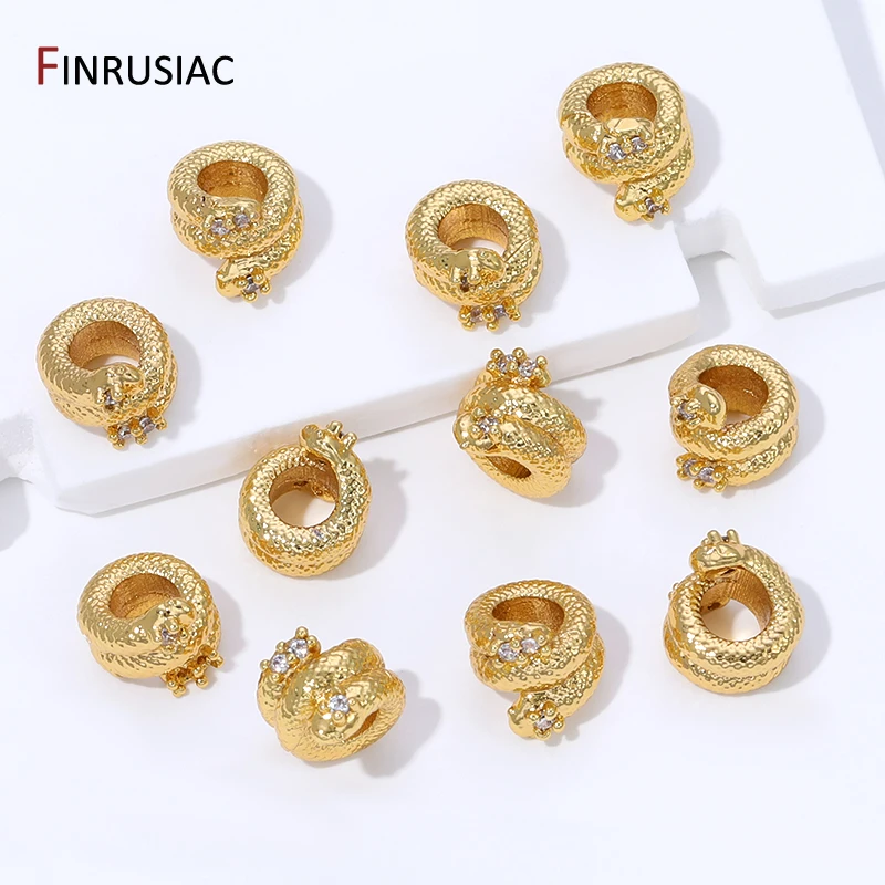 18K Gold Plated Brass Snake Shaped Spacer Beads,Bead Separators For DIY Bracelet Necklace Jewelry Making Supplies Findings - view 2