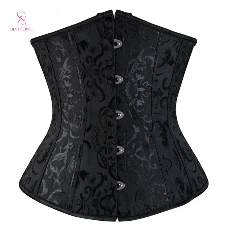 

Women Flower Black Corset Top Plus Size Waist Trainer Boned Waist Cincher Bustier Body Shaper Tummy Slimming Underbust Corset