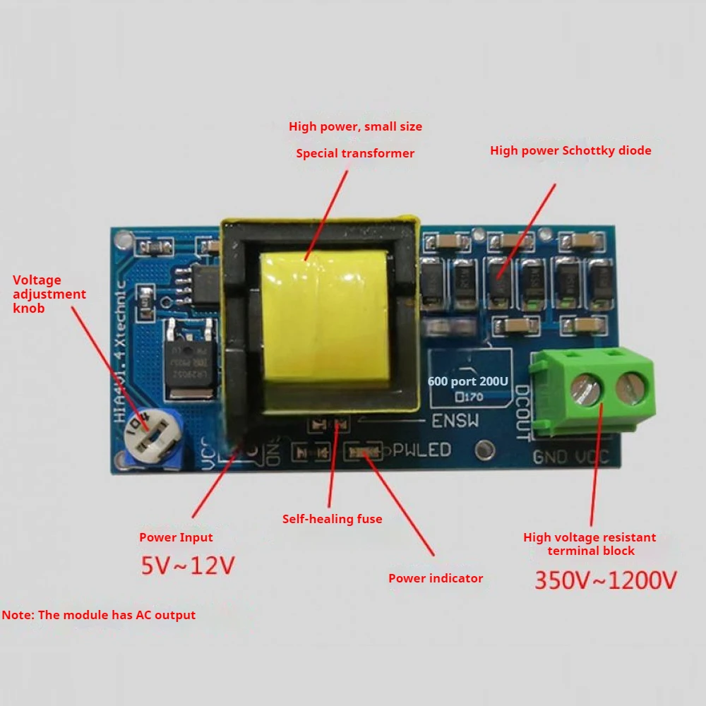 5-11V DC-DC Boost Power Supply Module Continuously Adjustable, 100V to 1000V Output Voltage Linearly Adjustable 