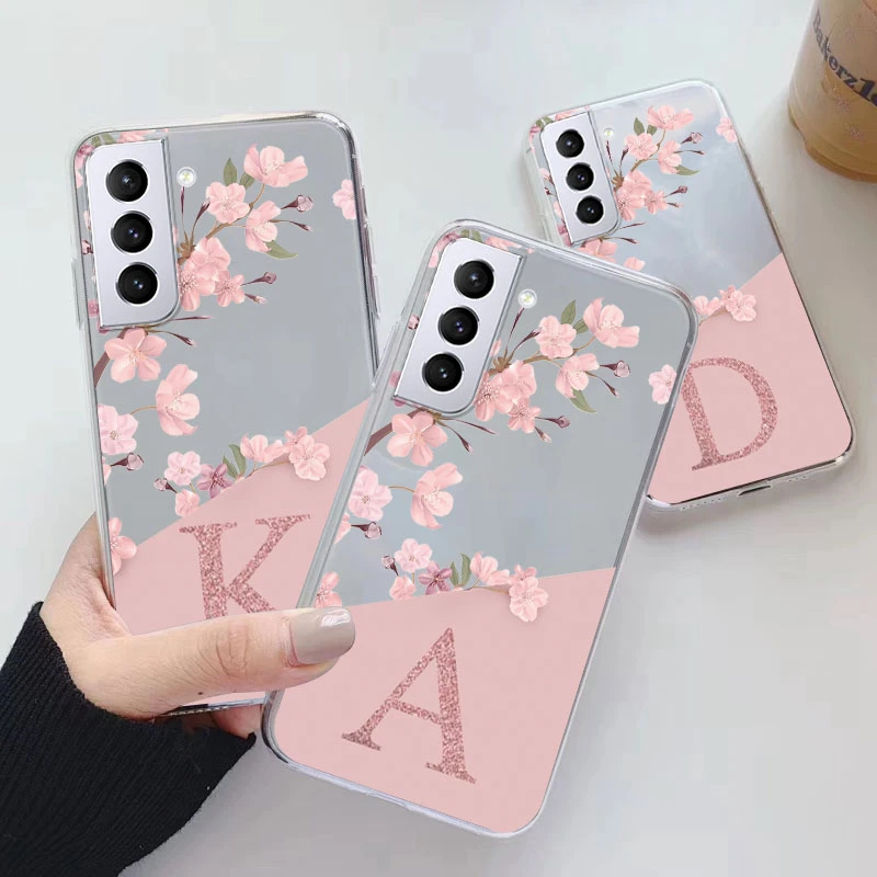 Etui na telefon Samsung Galaxy S21 S23 FE Plus Ultra, miękkie, smukłe, luksusowe, z literami A-Z, tylna obudowa, przezroczysty bumper, przezroczysta powłoka ochronna.