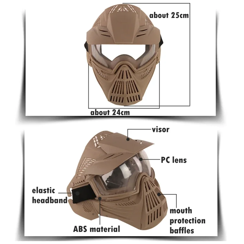 Mascarilla táctica facial completa con lente resistente impactos Airsoft Paintball - imagen 4