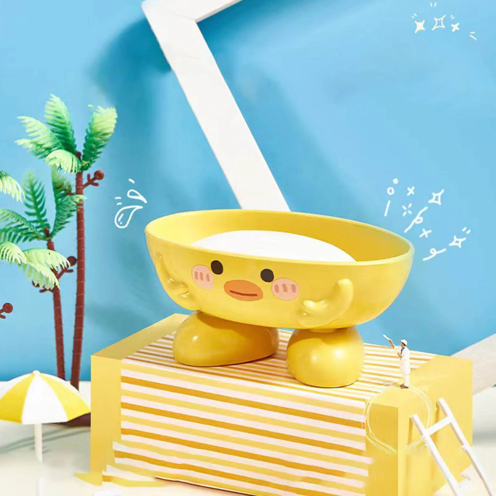 Duck Soap Box For Kids Cartoon Cute Fast Drying Heightened Soap Holder With Multiple Draining Holes For Shower Room