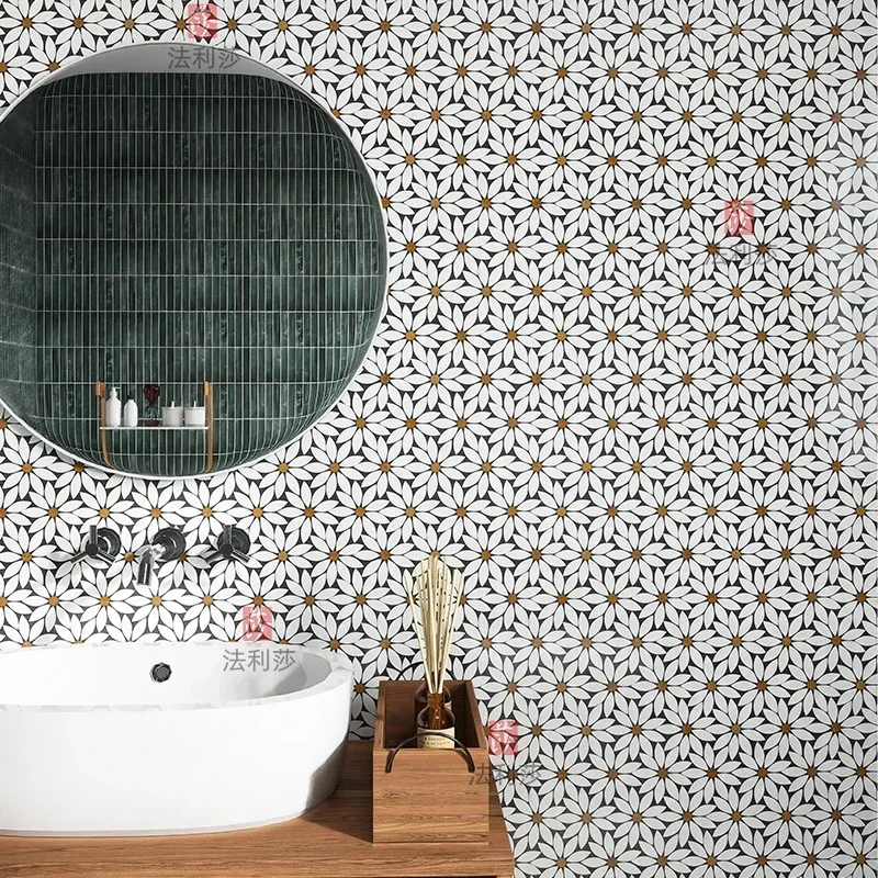 Building materials marble white-green stone mosaic sunflower toilet balcony residential hotel floor decoration background wall