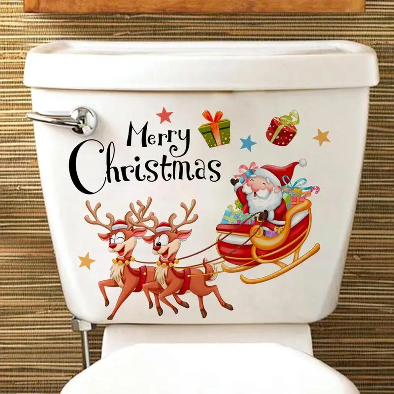 Christmas Gift Santa Claus Elk Toilet Sticker Bathroom Toilet Cover Sticker Wall Stickers Wc Accessories Fun Home Decoration