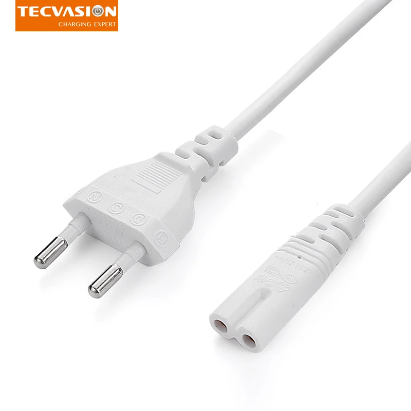 

White 2p Prong EU Plug Cord Extension Cable Lamp Power Supply European Figure 8 Power Cord For Led Lighting USB Charger 1.5m 1m