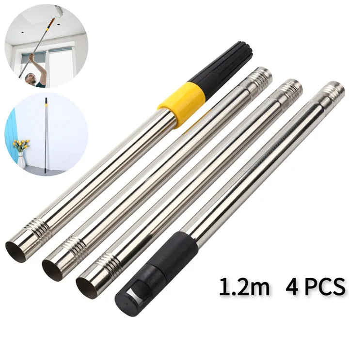 1.2m Paint Roller Extension Pole 4 Section Stainless Steel Detachable Painting Handle Stick Home Clean Brush Accessories