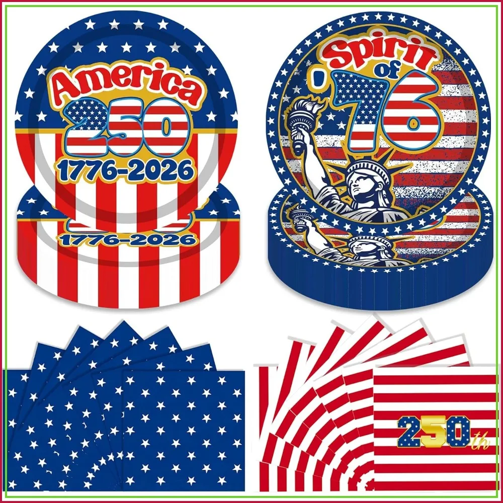 40-Piece Patriotic 4th of July Paper Plates & Napkins Set, 9-Inch Disposable Red White Blue Tableware for Independence Day Party