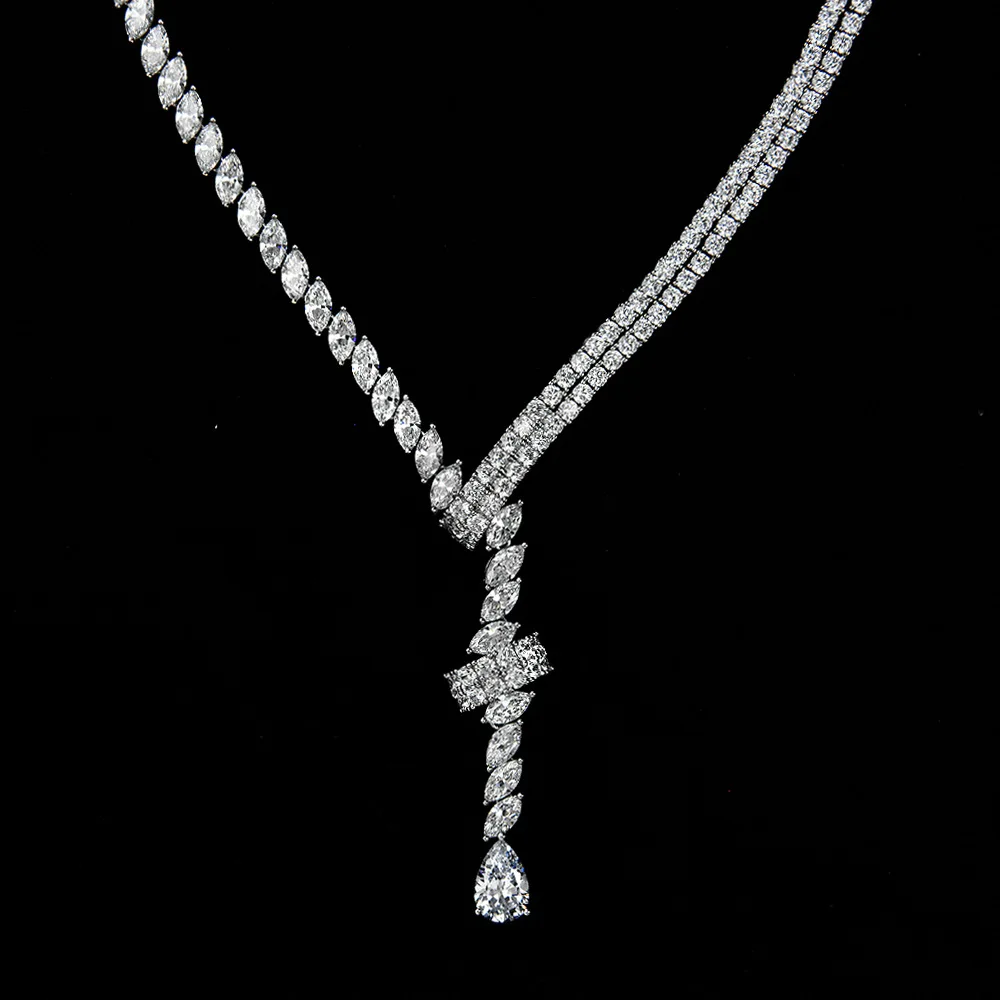 S925 Silver New Necklace Women's S 925 Pure Silver 4.5ct Pear Shaped Ice Flower Cut 8 * 12 Luxury Wedding Jewelry
