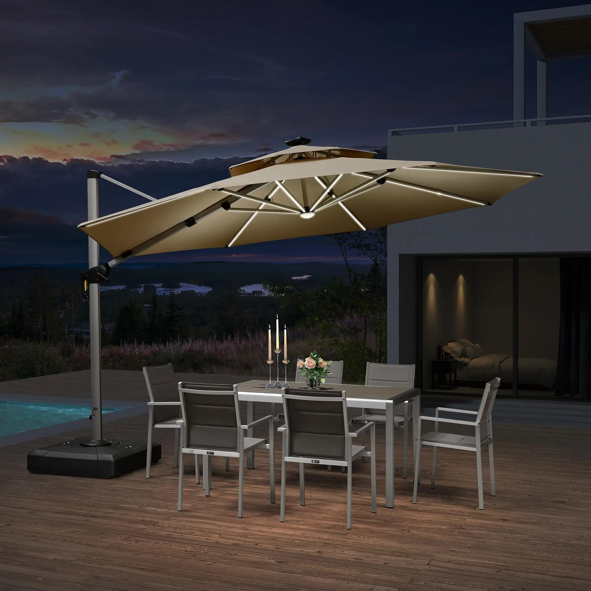 

High Quality Market Umbrellas Custom Aluminum Parasol Sunshade Umbrella with LED Lights for Outdoor Park Furniture Courtyard