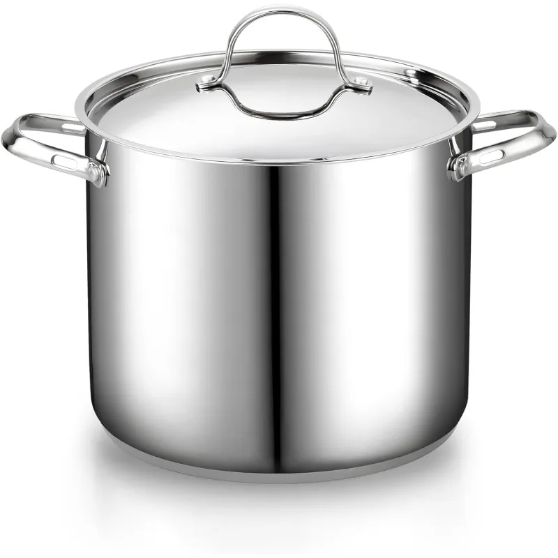 

18/10 Stainless Steel Stockpot 12-Quart, Classic Deep Cooking Pot Canning Cookware with Stainless Steel Lid, Silver