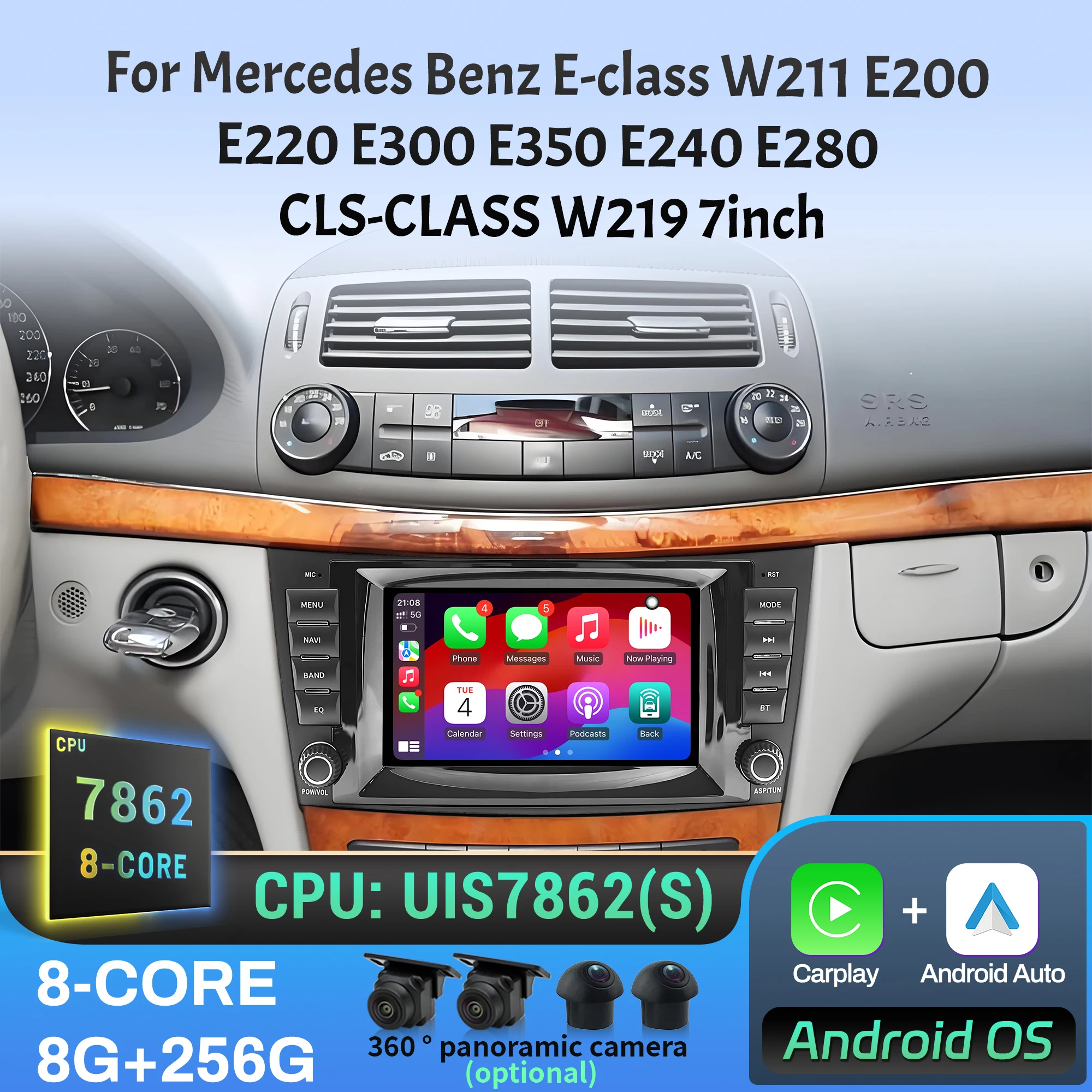 

7 inch Car Radio For Mercedes Benz E-class W211 E200 E220 E300 E350 E240 E280 CLS-CLASS W219 Multimedia BT CarPlay Touch Screen