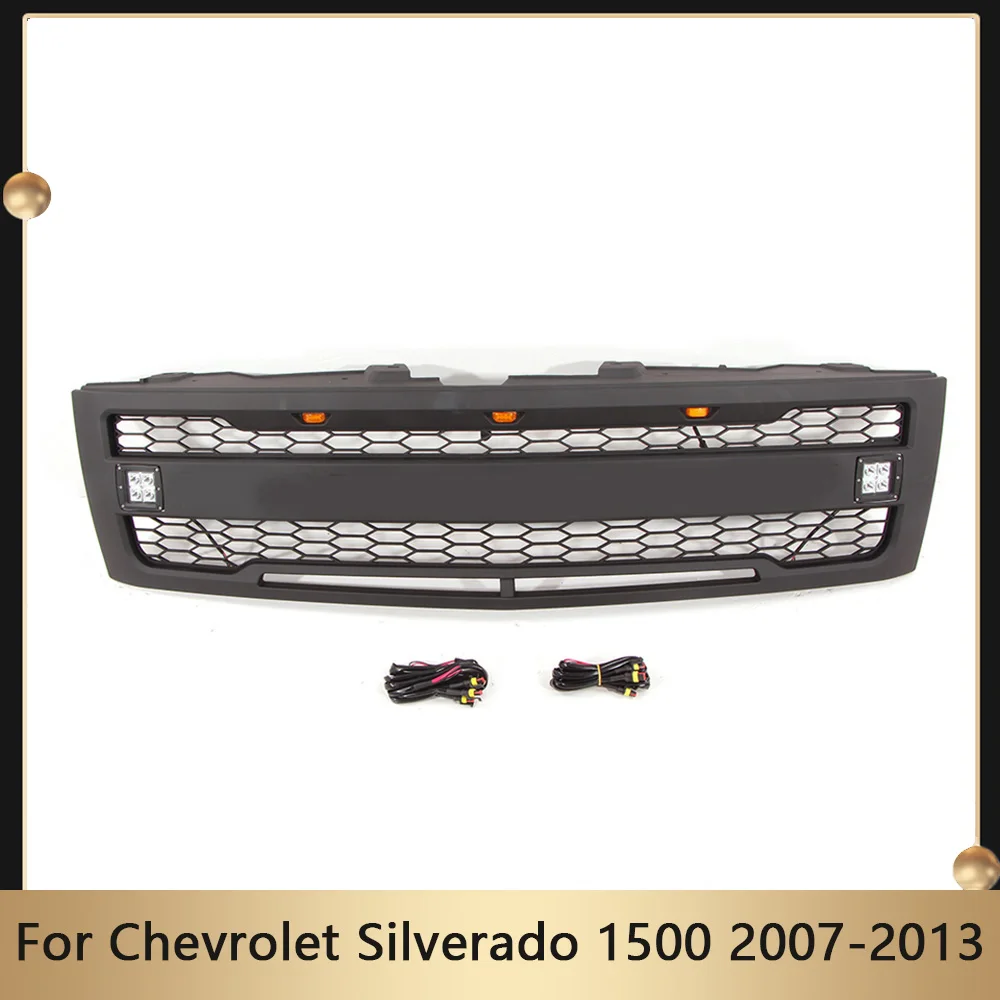 

Guard Grid For Chevrolet Silverado 1500 2007-2013 Front Grill With 3+2 LED Lights & Letters Grill Bumper Grille ABS Accessories