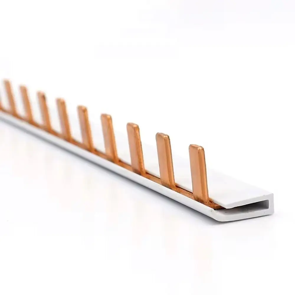 1Pcs New 63A MCB Busbar 4-12 Way Red Copper Pin Type Busbar 1/2/3Pole PVC Flame Retardant Copper Bus Bar for MCB DZ47 Air Switch