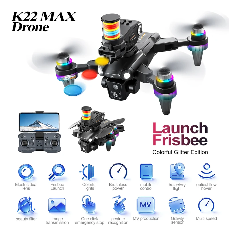 JCMO K22 MAX Frisbee Launch Drone Professional HD Dual Camera Brushless Motor 2.4Ghz Remote Control Quadcopter Toy for Kids New - view 2