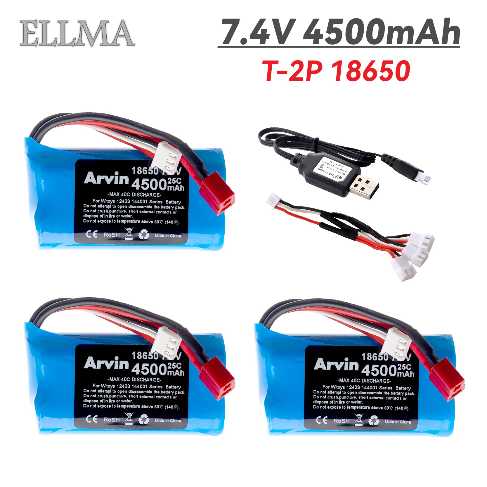 18650 7.4V pack Battery 4500mAh with T Plug for SCY-16102PRO SCY-16101 SCY-16103 SCY-16201 Wltoys 10428 12428 Rc toys Accessory