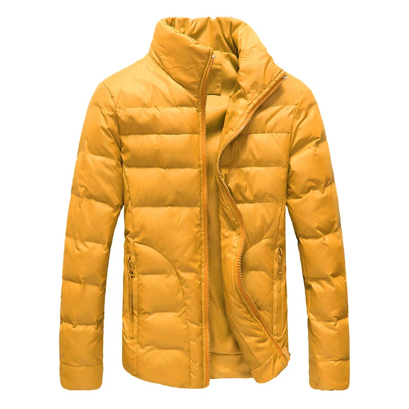 Chaqueta de algodón de gran tamaño con cuello levantado para hombre, abrigo cálido informal, acolchado a prueba de viento, Color sólido, Invierno