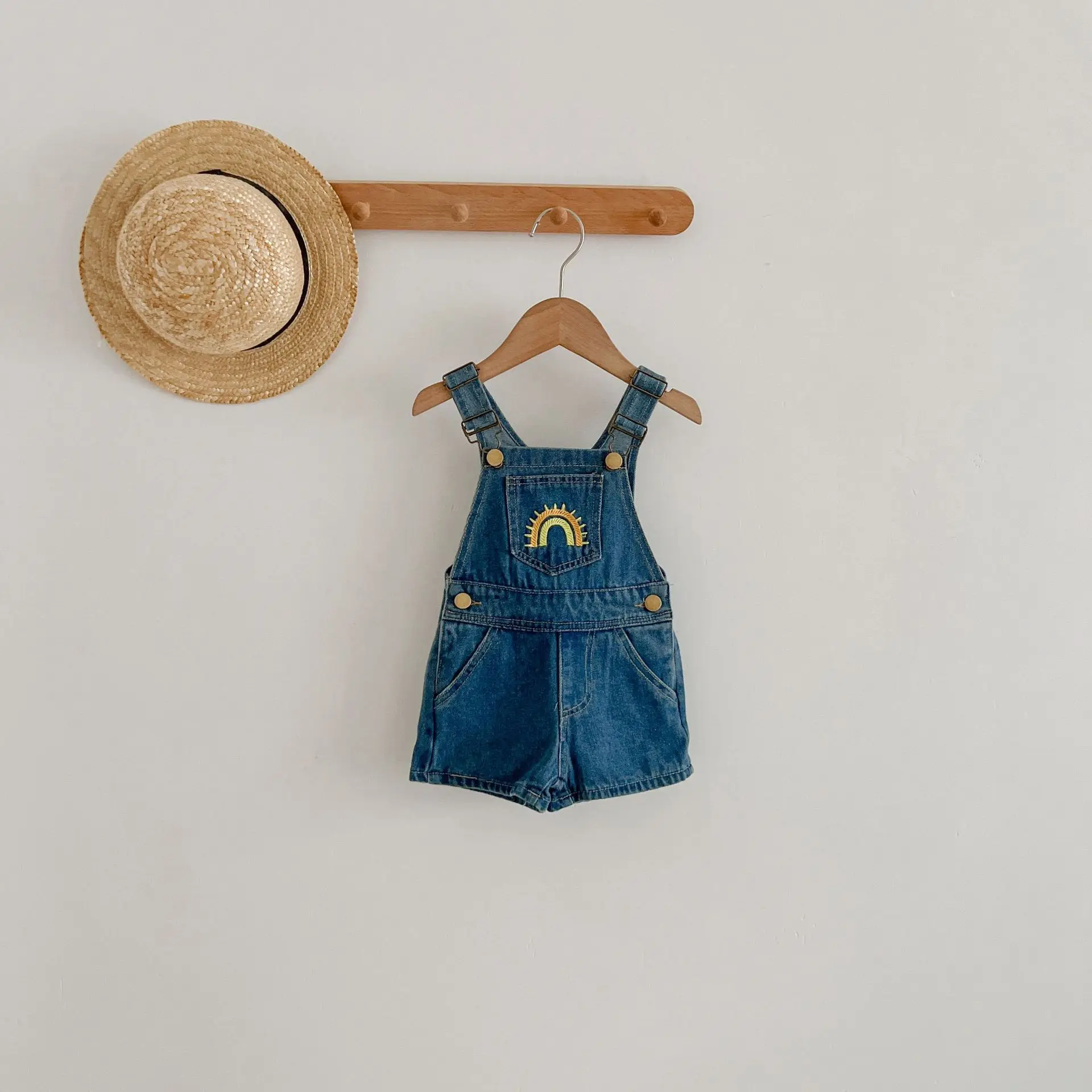 Sommer Baby Denim Overall Sticken Regenbogen Kleinkind Kind Junge Mädchen Tasche Lose Hosenträger Insgesamt Jeans Mode Overalls Kleidung – Detail 2