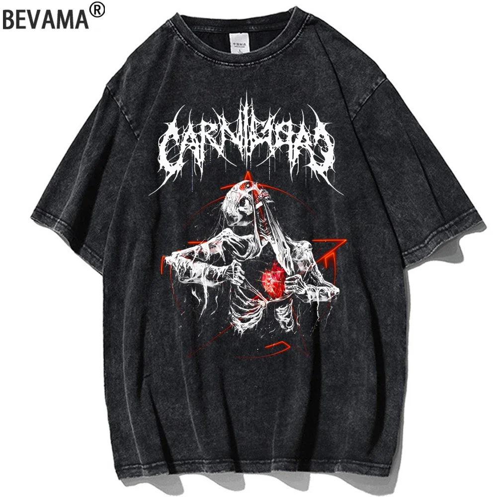 Gothic Printed T Shirts Summer Cotton Vintage Acid Wash T-Shirt Tees Hip Hop Streetwear Harajuku Men's TShirt Women Casual Tops