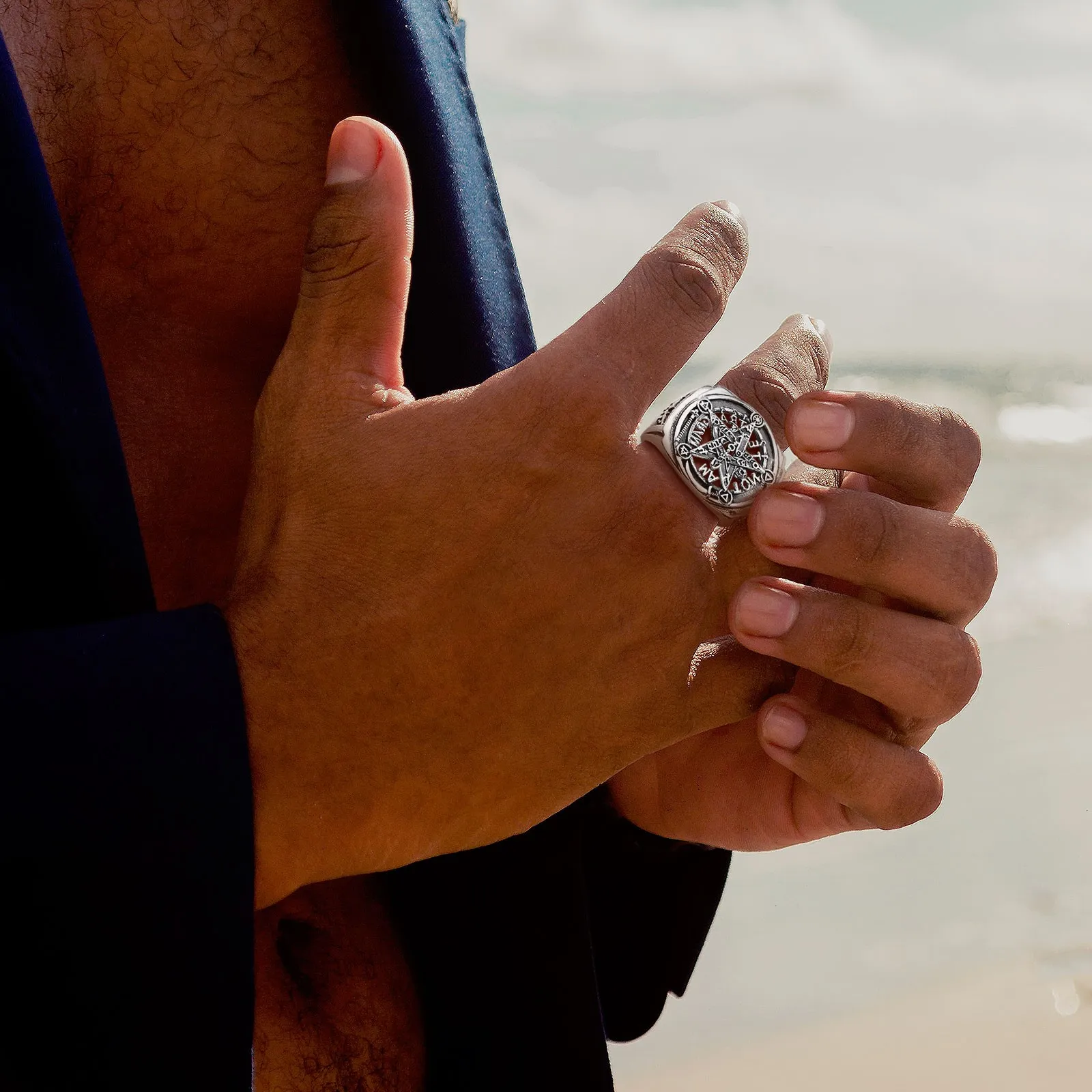 يودورا 925 فضة الخماسي قابل للتعديل حلقة تميمة جارديان ستار Tetragrammaton خاتم الهيب هوب مجوهرات هدية للرجال والنساء