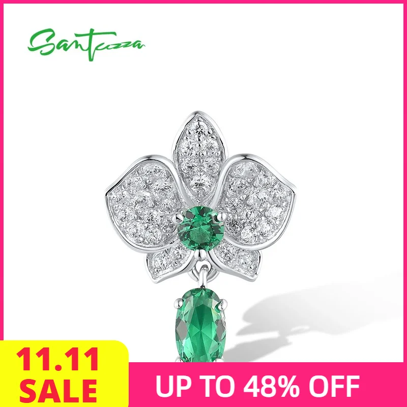 

SANTUZZA Pure 925 Sterling Silver Pendant For Women Sparkling Green Spinel White Cubic Zirconia Delicate Fashion Fine Jewelry