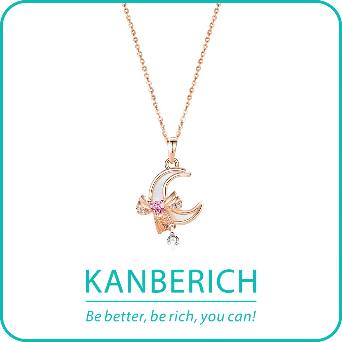 

Kanberich S925 Real Sterling Silver Cubic Zirconia Seashell Elegant Moon Bow-knot Pendant Necklace Clavicle Chain