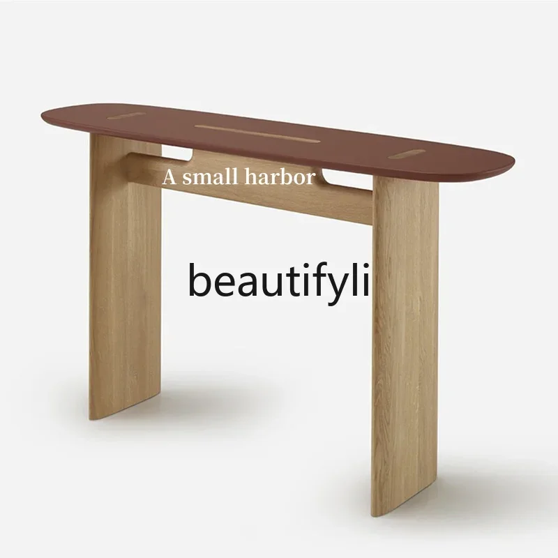 

xzxWabi Sandy Wind Solid Wood Entrance Table Light Luxury Minimalist Retro Aisle Entrance Table Designer Art Bar Entrance Cabine