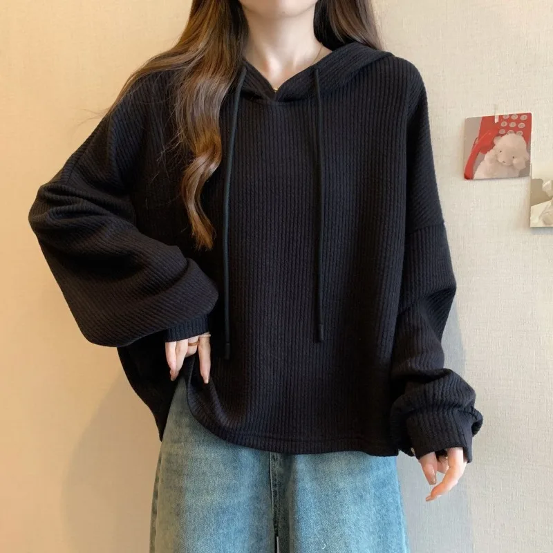 Vrouwen Lente Herfst Zwarte Losse Hoody Lady Causale Joker Solid Lange Mouw Trui Tops 2025, Nieuwe Kleding Vrouwelijke
