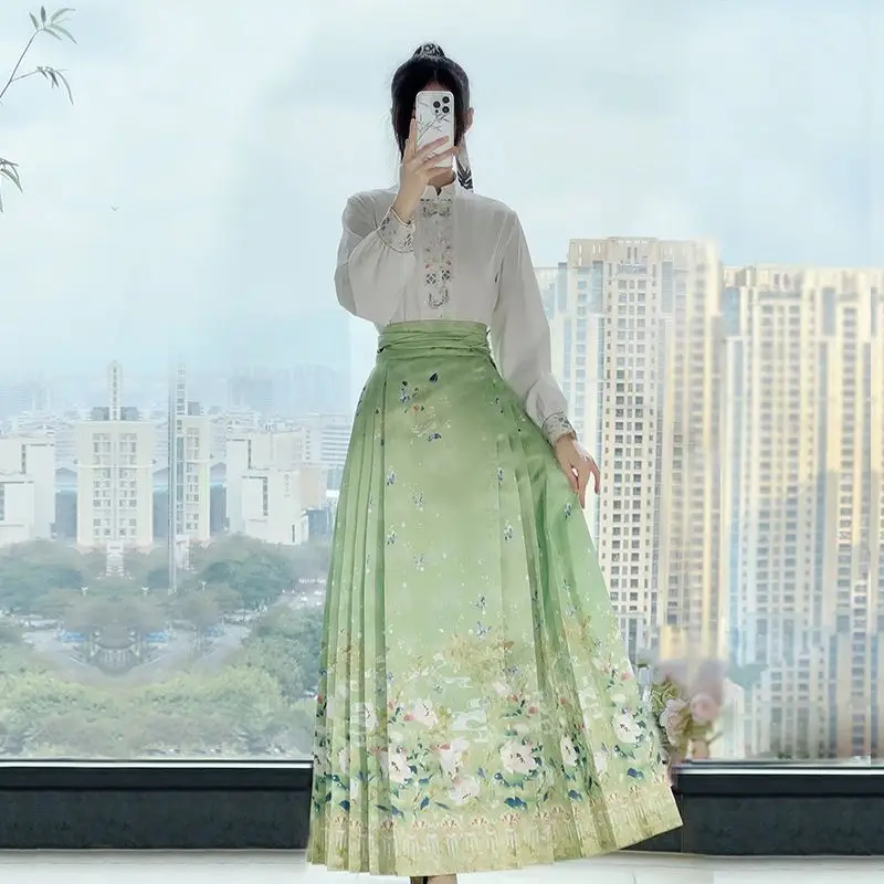 The Horse-faced Skirt Set for Adult Women Is An Original Hanfu The Ming Dynasty Style Improved Daily Commuting Stand-up Collar