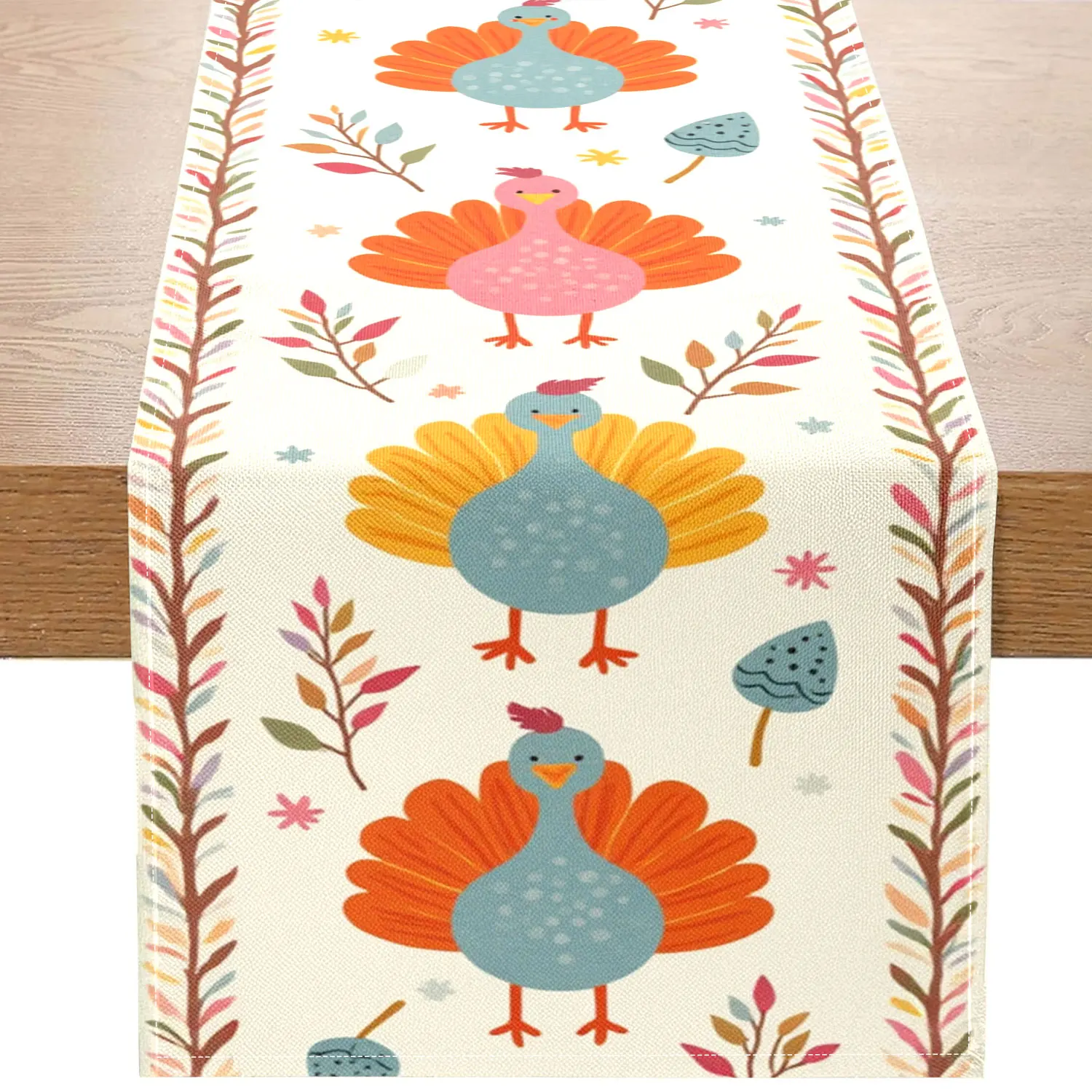 

1 Piece Thanksgiving Cartoon Turkey Table Runner, Featuring Turkey and Autumn Leaves Patterns, Suitable for Thanksgiving Family Banquet Decoration