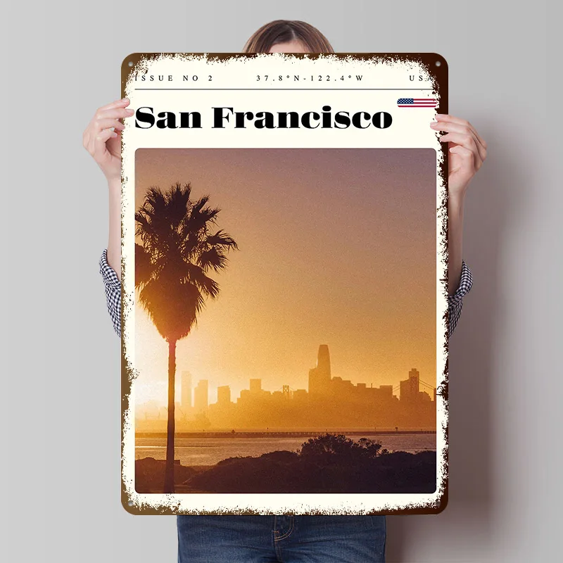 San Francisco California Travel Poster Customized Vintage Metal Signs Wall Art Retro Tin Plaque for Living Room Decoration House