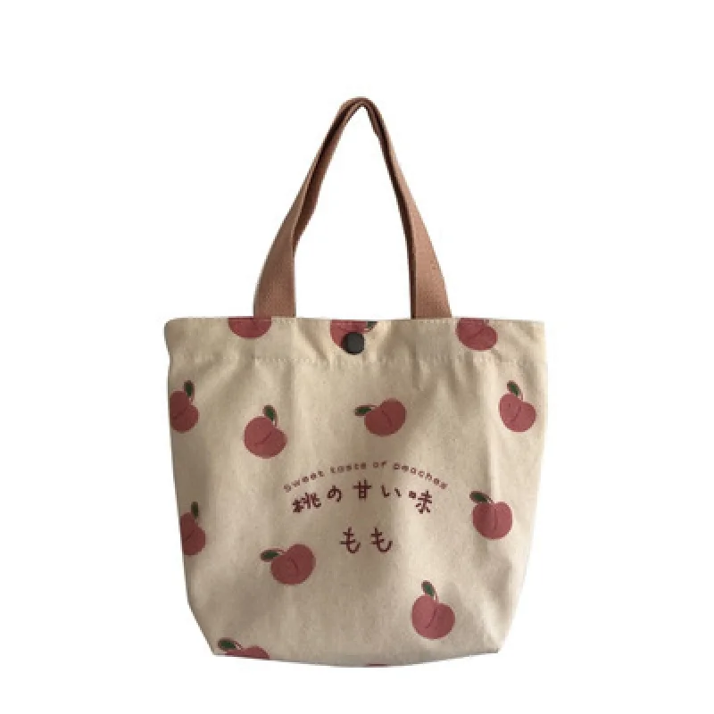 Bolso de lona de melocotón para niña, Mini bolsa de lona coreana Ins, bolsa pequeña de aperitivos Bento con logotipo fijo