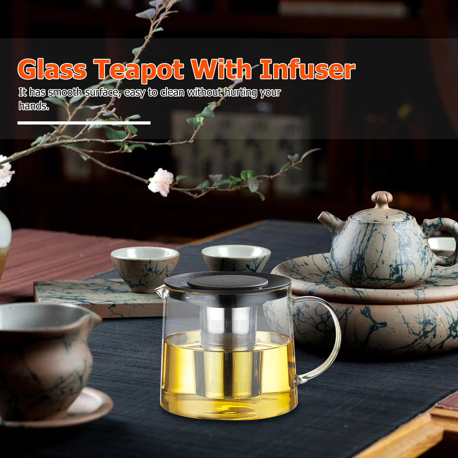Glass Teapot with Infuser Heat Resistant Premium Borosilicate Tea Kettle for Home Bar Restaurant Lounge Exhibition Hall
