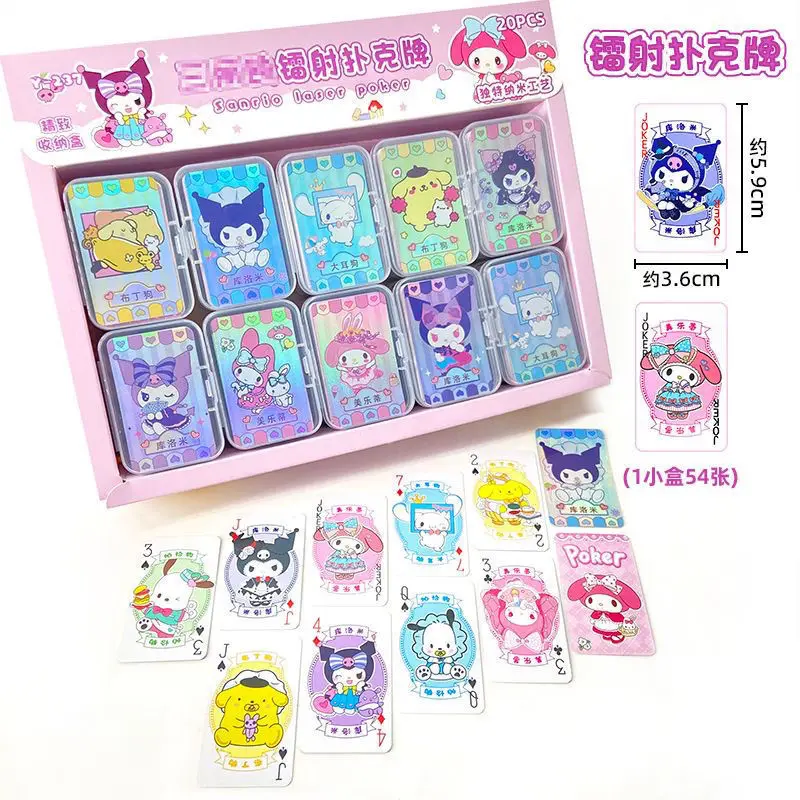 Juego de cartas Mini Sanrio Cinnamoroll Hello Kitty Kuromi Poker, juego de mesa, baraja de cartas, fiesta, juguetes para niños, juego de mesa, 20 cajas por juego