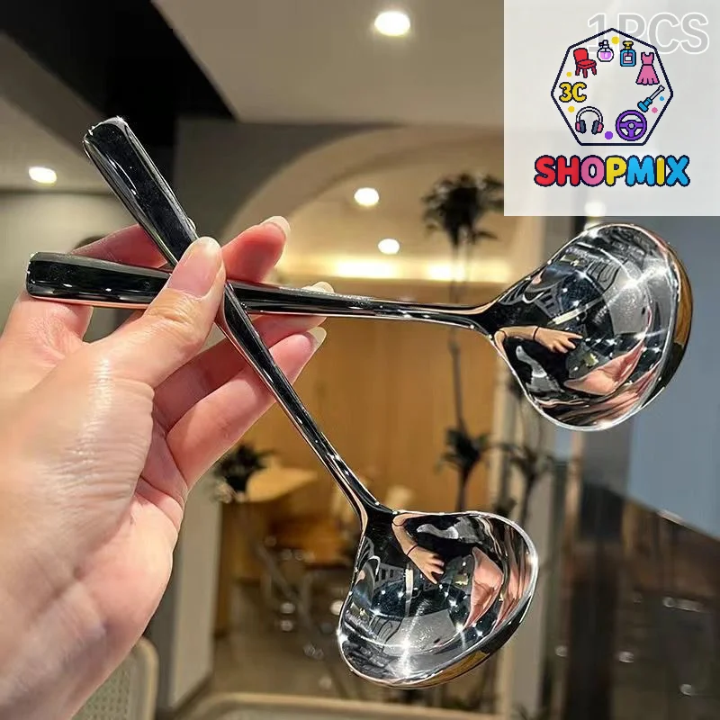 Stainless Steel Soup Spoon Korean Style Large Spoon Long Handled Spoon For Drinking Soup Congee Spoon Restaurant Hotpot Spoon