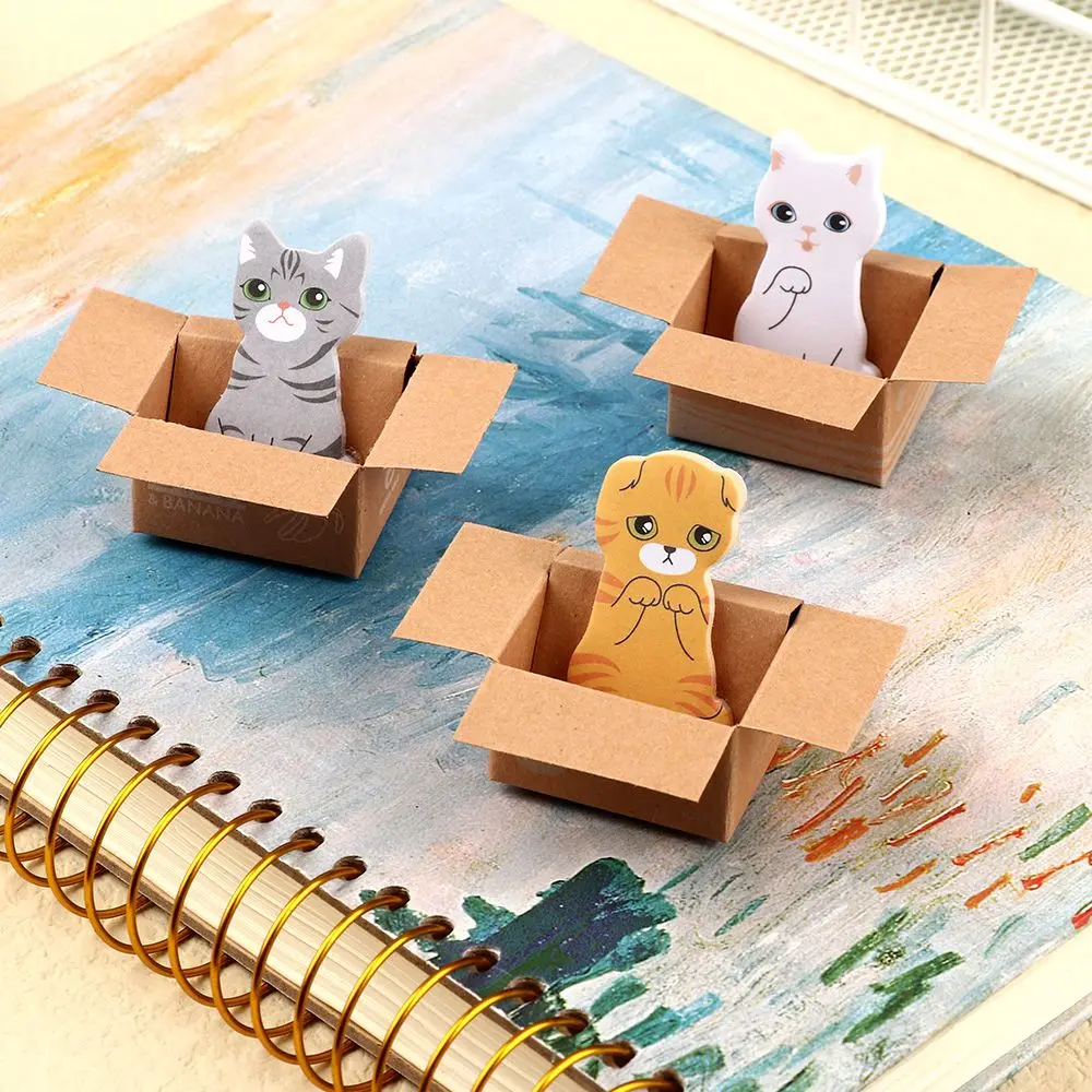 Creative Cartoon Cat Sticky Notes Self-adhesive Stationery Stickers Funny Bookmark Kitten In Box Memo Pad Scrapbooking Decor