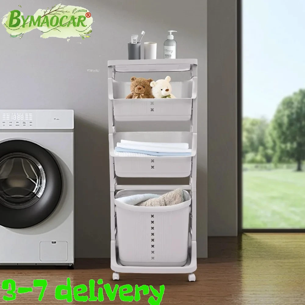 

3 Tier Laundry Basket with Wheels 360° Rolling Plastic Laundry Hamper Stackable Dirty Clothes Sorter Storage Basket for Home