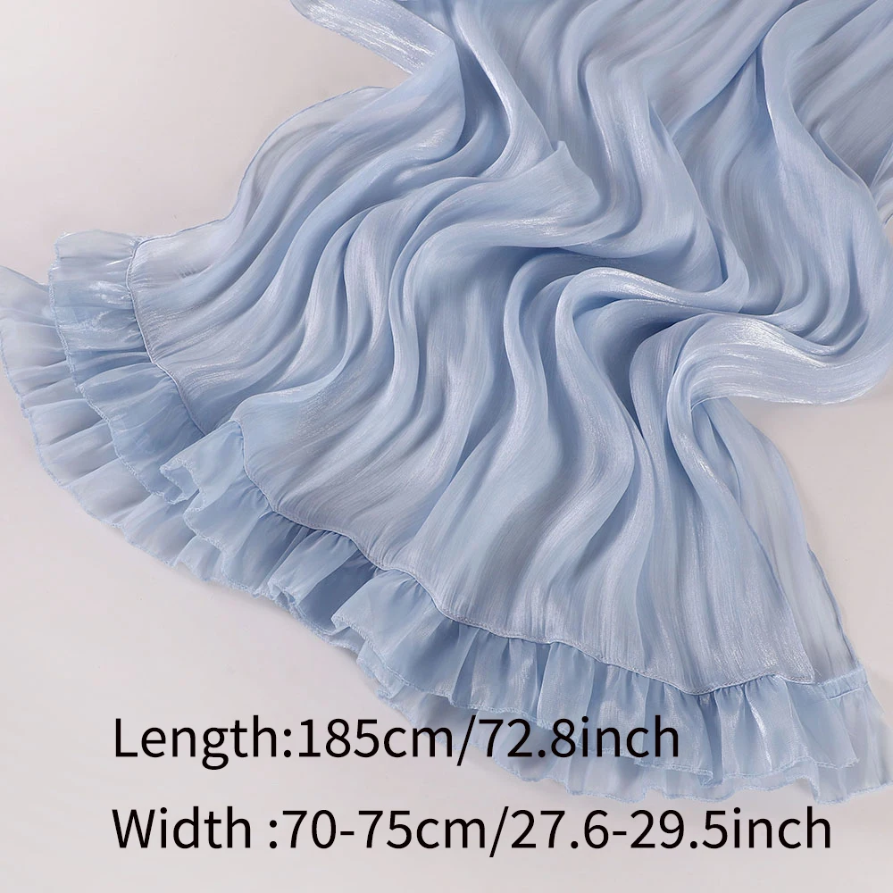 New Malaysia Women Pleated Glitter Shawl with Shinny Folded Fabric Plain Muslim Pleated Shimmer Chiffon Hijab Shawl