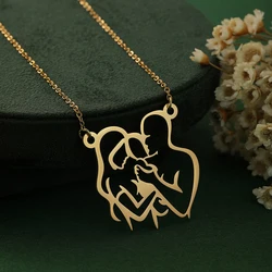Women's Clavicle Choker Stainless Steel Family Hugging Necklace Mom Dad and Baby Pendant Chains Mother's Day Gifts Jewelry