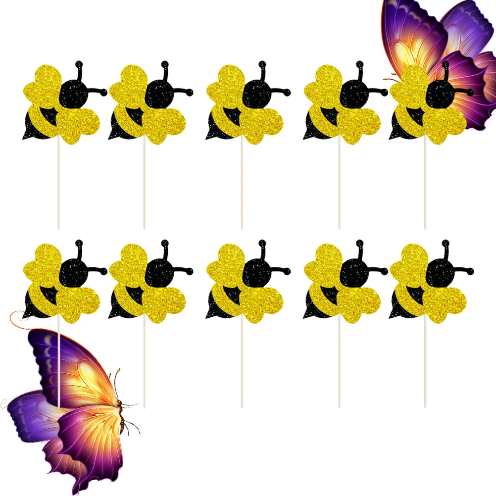 

15pcs Bee Cake Stick Beautiful Decor Birthday Party Dessert Insert Creative Topper Fruit Cakes Shining Premium